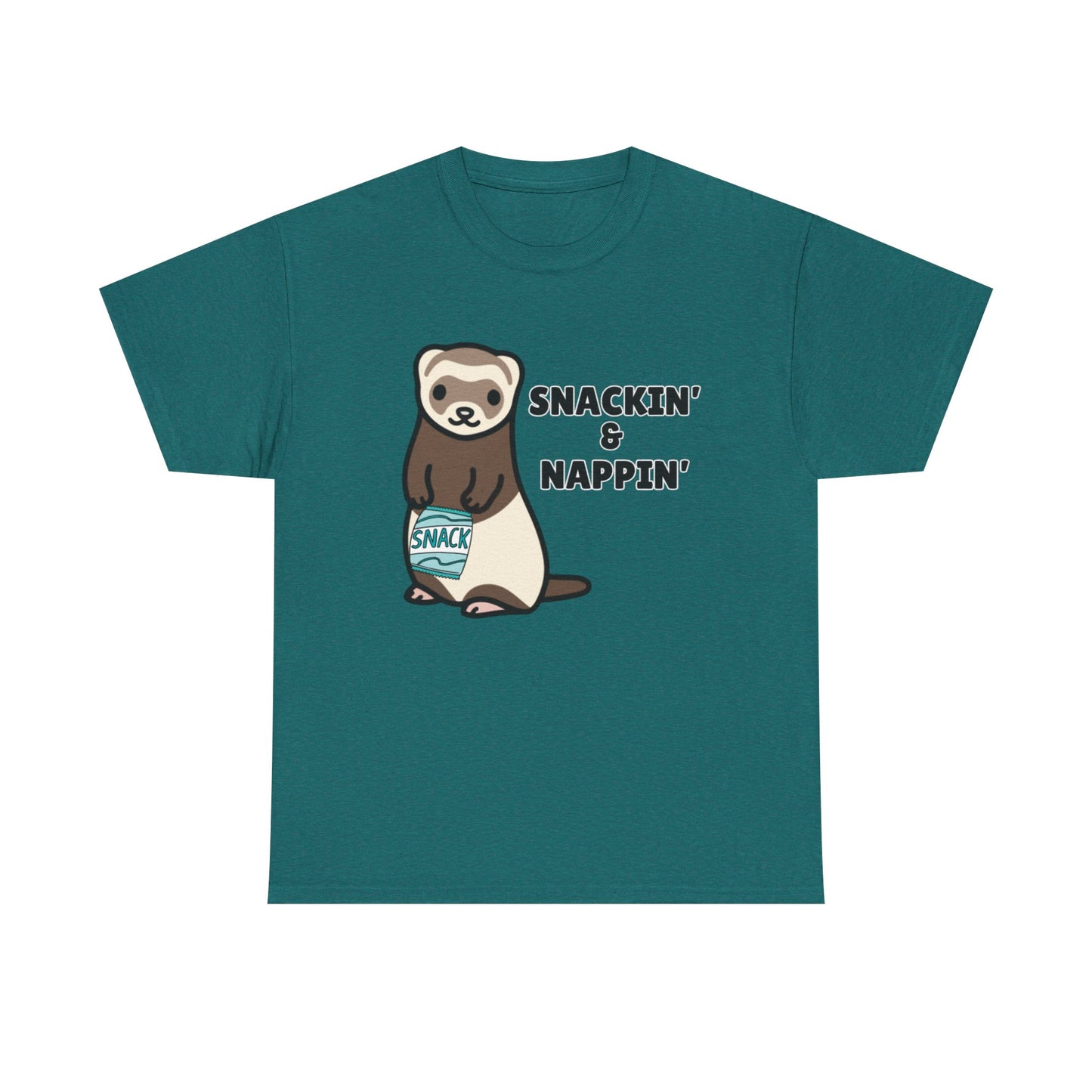 Adult Sizes: Snackin' & Nappin' Ferret Unisex Heavy Cotton Tee, Funny Animal Shirt, Quirky Graphic T-Shirt, Gifts for Snack and Nap Lovers, Cute Ferret Tee