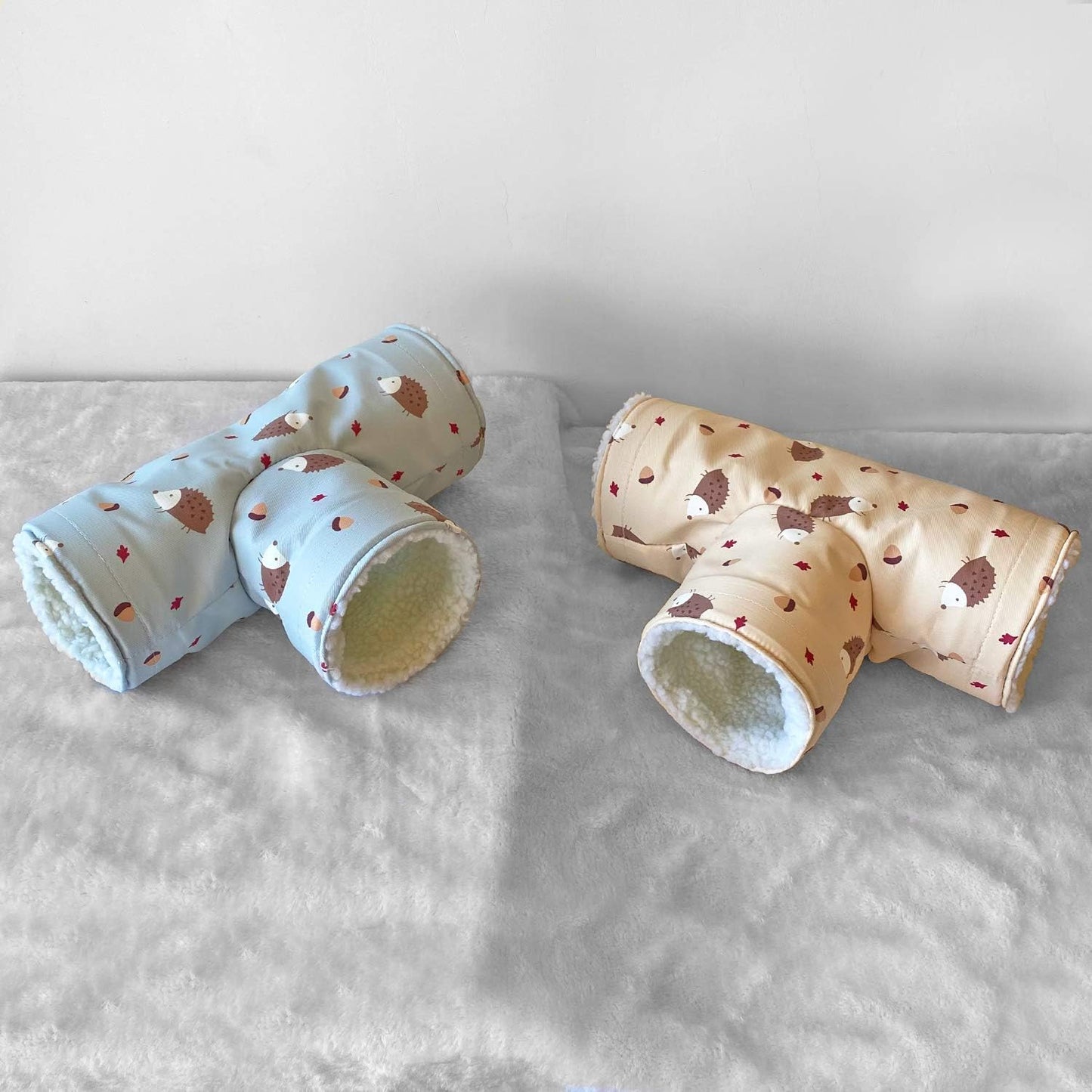 Handmade Fleece 3-Way Small Animal Tunnel Collapsible Pet Play Toy Tunnel Tube for Dwarf Rabbit Hamster Guinea Pig Toys Chinchilla Sugar Glider Hedgehog Hideout Cave (Blue)