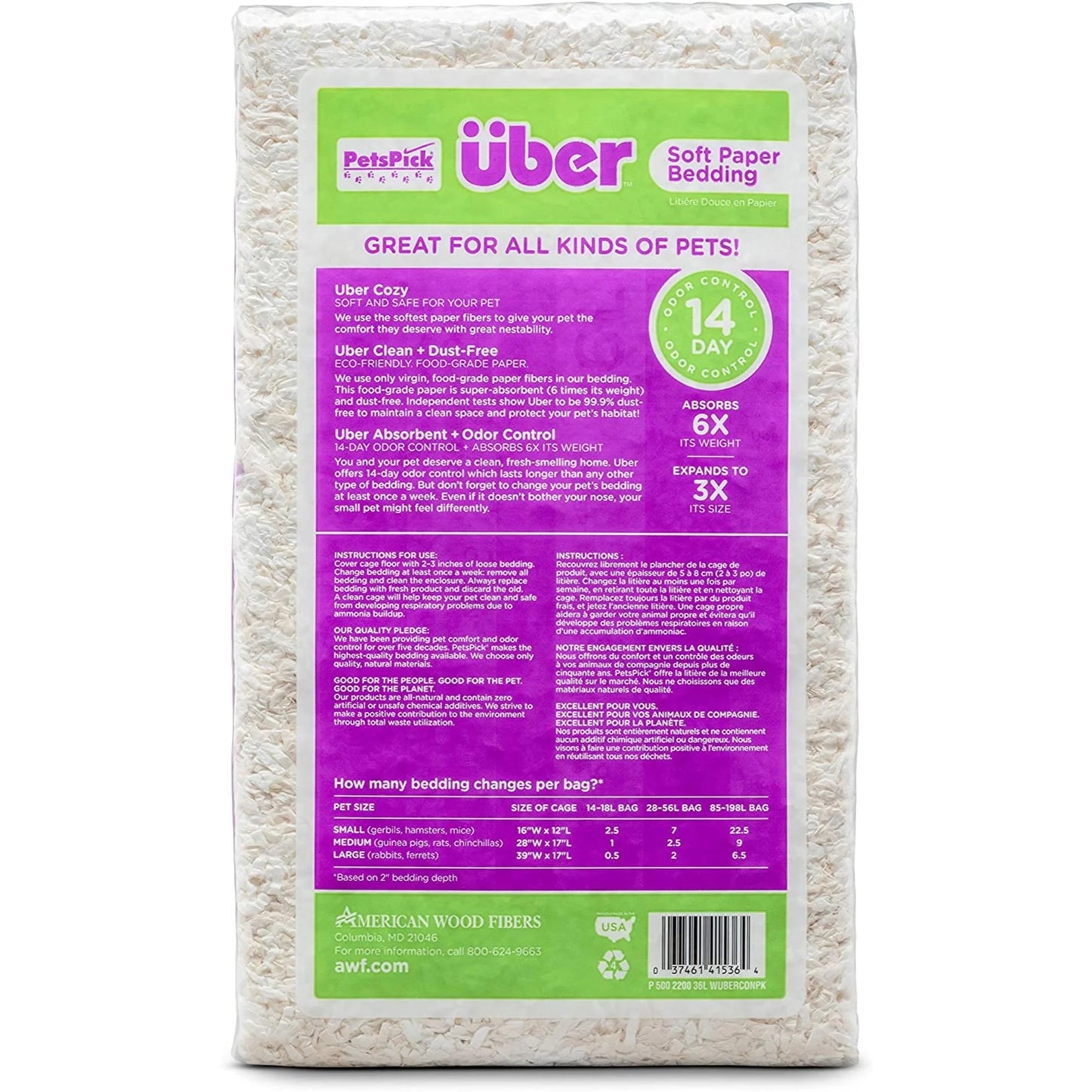 (4 Pack) 36L White Uber Pet Bedding, Hamster, Rabbit, Rat