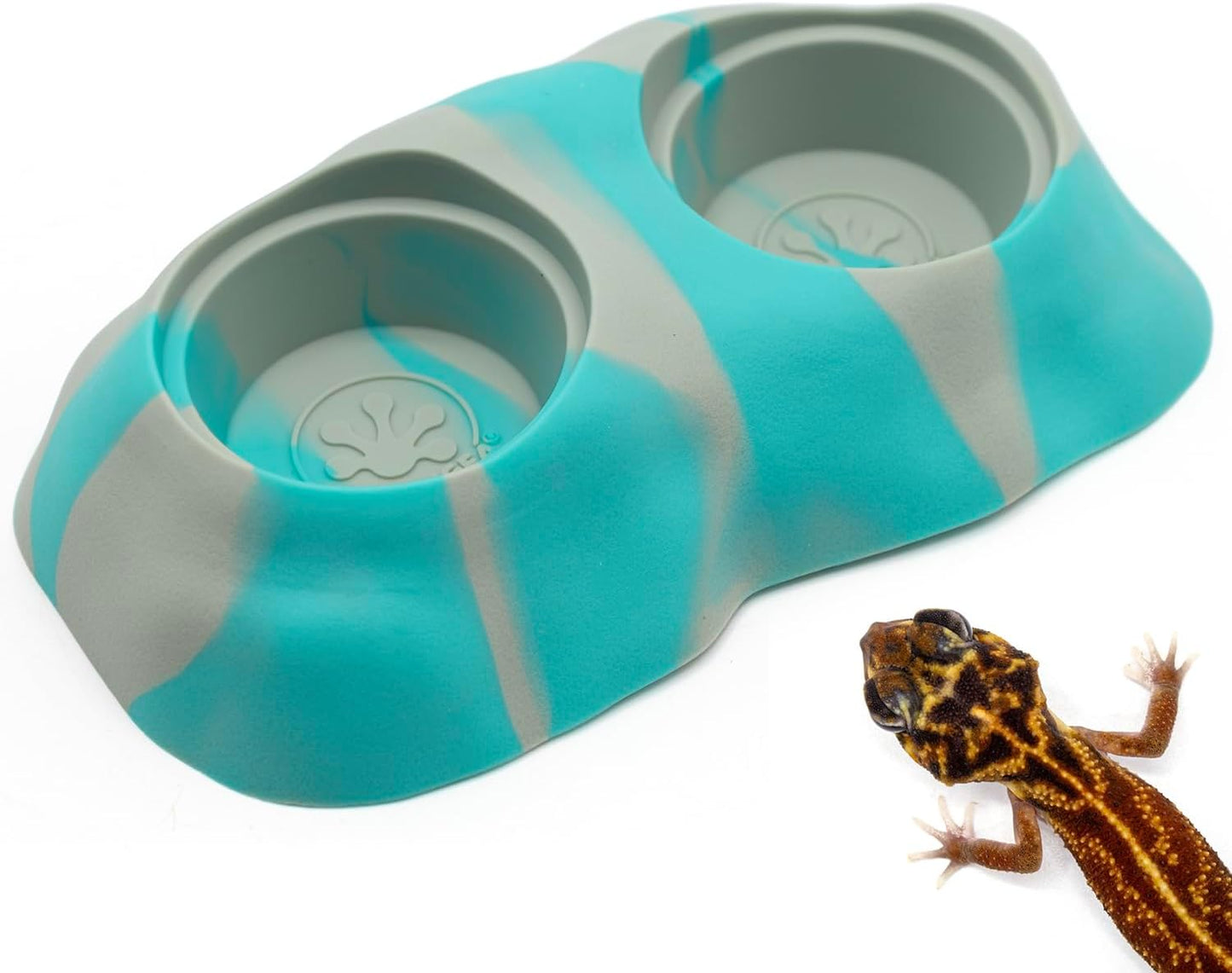 Ultimate Eco Dish, Crested Gecko Food and Water Bowl for Terrestrial Lizards, Durable Silicone Feeding Accessory for Reptile Terrariums 3.125In X 5.5In (Turquoise Marble)