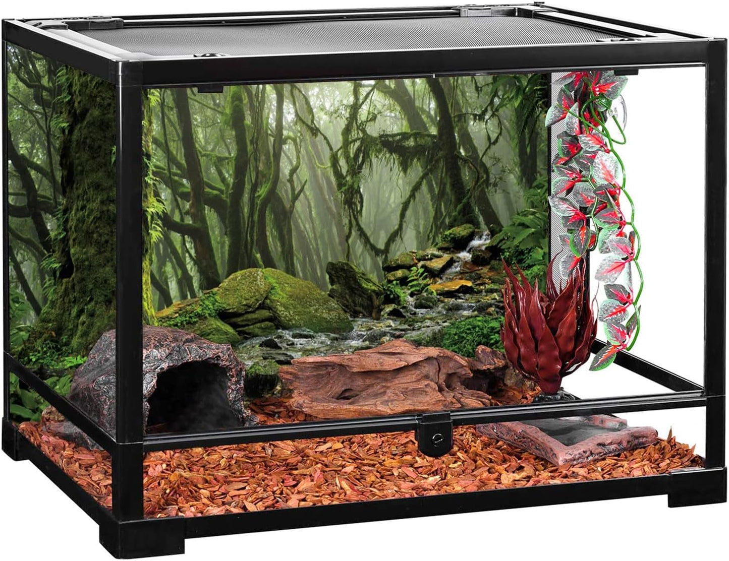 Foggy Forest Terrarium Background Stream Green Huge Tree Reptile Habitat Background Tropical Rainforest Aquarium Background 48X18 Inches Durable Polyester Background