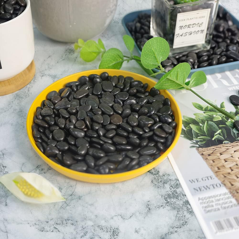 Aquarium Decorations Gravels Fish Tank Decor Black River Rocks Gravel for Plants Garden Rocks Vase Filler Potting Soil Aquarium Substrate Obsidian Decorative Plants 1.1Lb(0.5-1Inch)