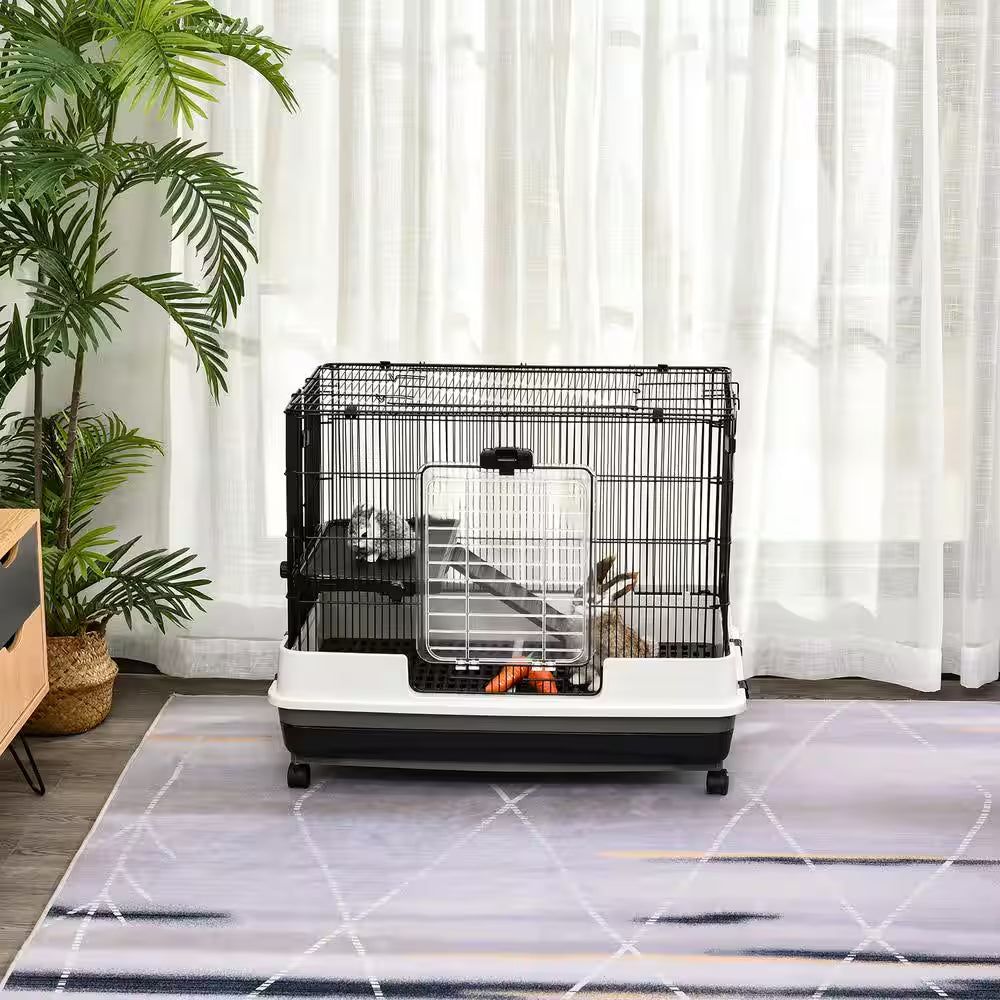 31.5 In. L X 20.75 in W X 26 In. H Rolling Small Animal Rabbit Cage for Bunny, Chinchillas and Gerbils