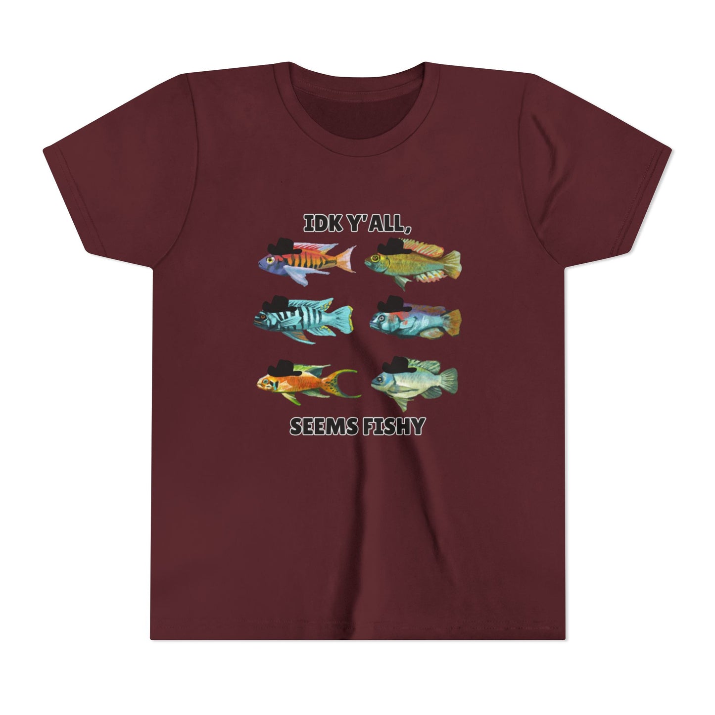 Youth Short Sleeve Tee - 'IDK Y'all, Seems Fishy' Funny Fishing Tee, Gift for Kids, Summer Outfit, Fishing