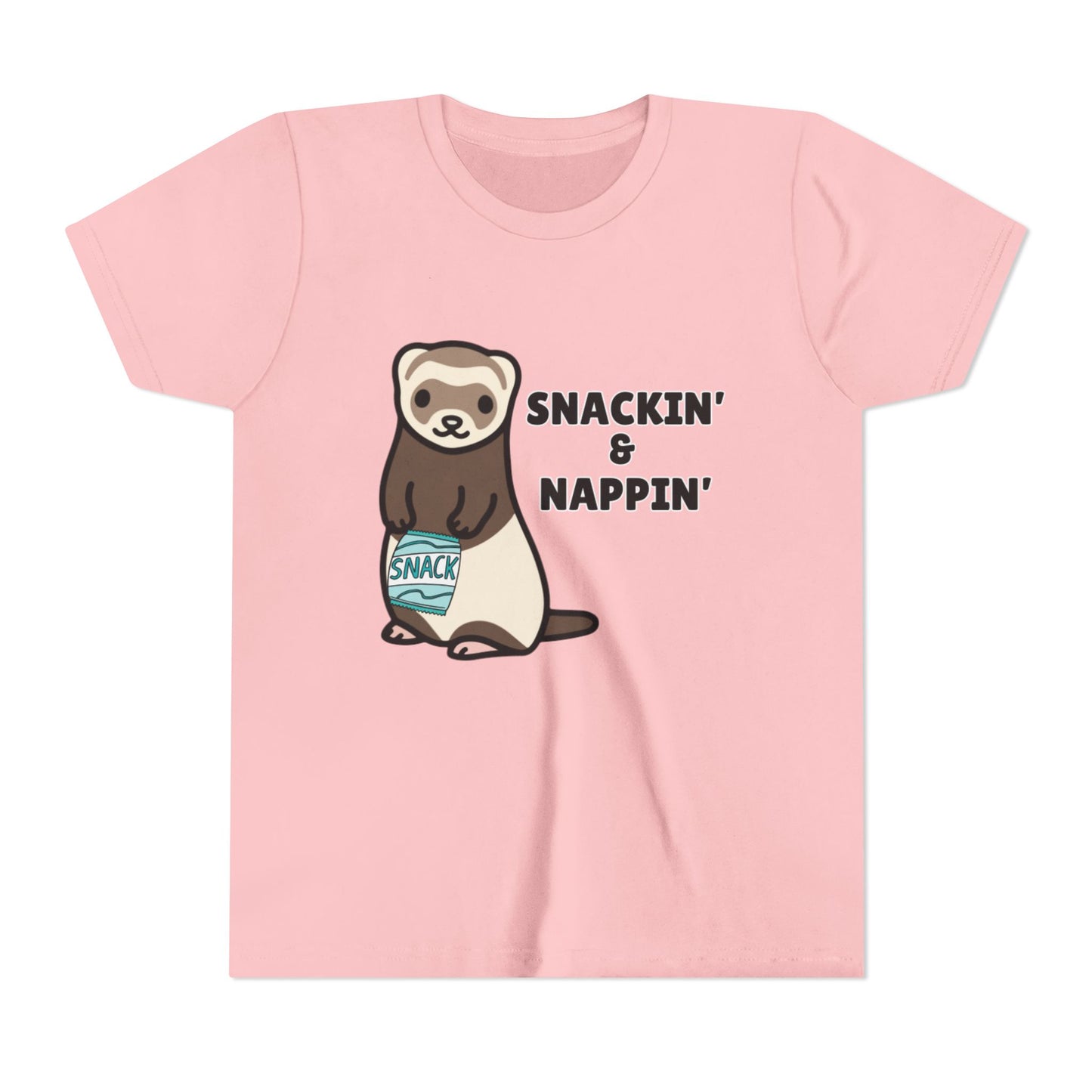 Snackin' & Nappin' Ferret Youth Tee, Fun Tee for Kids, Cute Ferret Design, Animal Lover Gift, Playful Short Sleeve Top