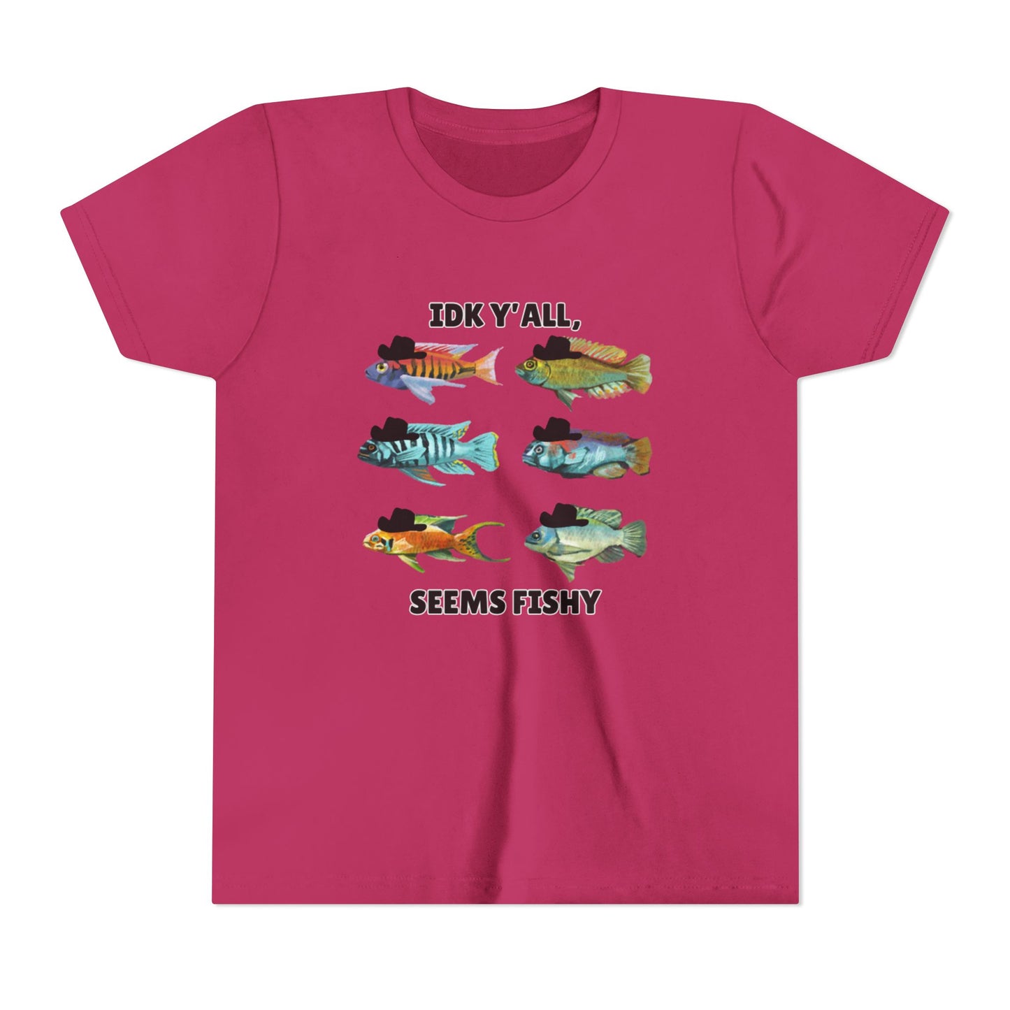 Youth Short Sleeve Tee - 'IDK Y'all, Seems Fishy' Funny Fishing Tee, Gift for Kids, Summer Outfit, Fishing