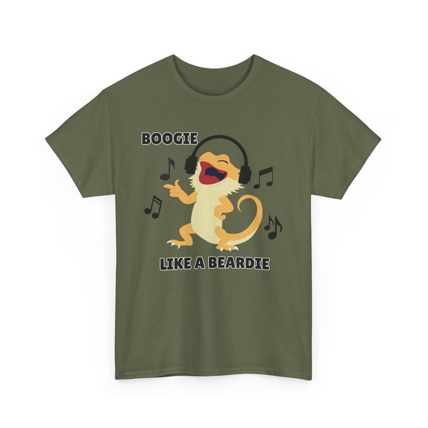 Adult Sizes: Boogie like a Beardie Bearded Dragon Unisex Heavy Cotton Tee with Fun Design - "Boogie Like a Beardie" Graphic, Music Lover Gift, Cute Shirt for Reptile Lovers