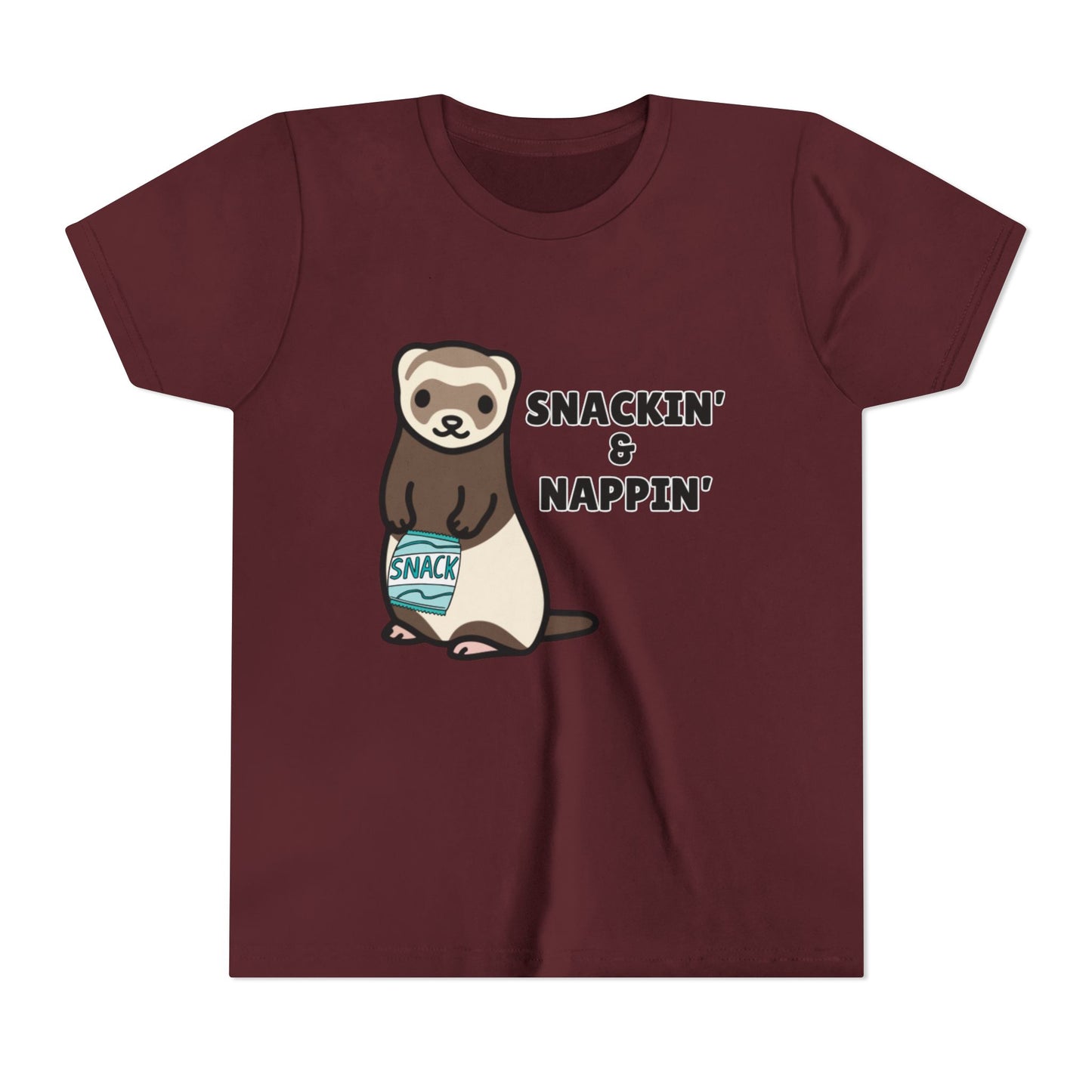 Snackin' & Nappin' Ferret Youth Tee, Fun Tee for Kids, Cute Ferret Design, Animal Lover Gift, Playful Short Sleeve Top