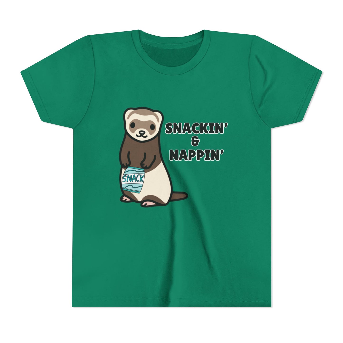 Snackin' & Nappin' Ferret Youth Tee, Fun Tee for Kids, Cute Ferret Design, Animal Lover Gift, Playful Short Sleeve Top