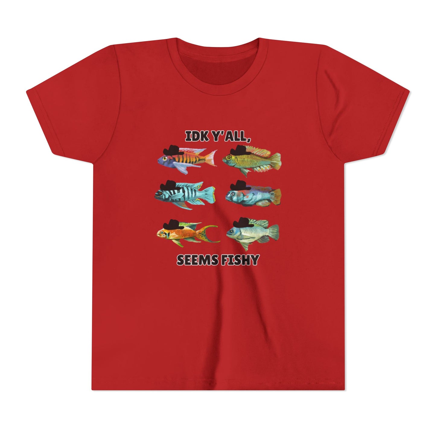 Youth Short Sleeve Tee - 'IDK Y'all, Seems Fishy' Funny Fishing Tee, Gift for Kids, Summer Outfit, Fishing