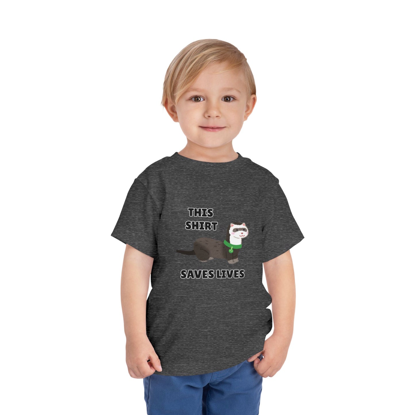 Toddler Sizes: This shirt Saves Lives Tee with Fun Ferret Design - Cute Short Sleeve Shirt, Animal Rescue, Animal Adoption, Kids Apparel, Gift for Animal Lovers, Playtime Wear