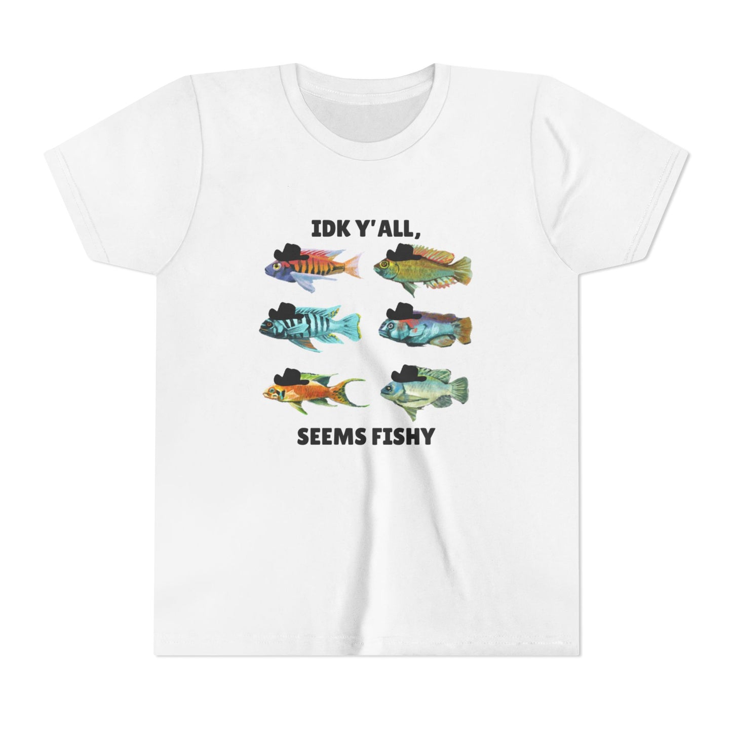 Youth Short Sleeve Tee - 'IDK Y'all, Seems Fishy' Funny Fishing Tee, Gift for Kids, Summer Outfit, Fishing