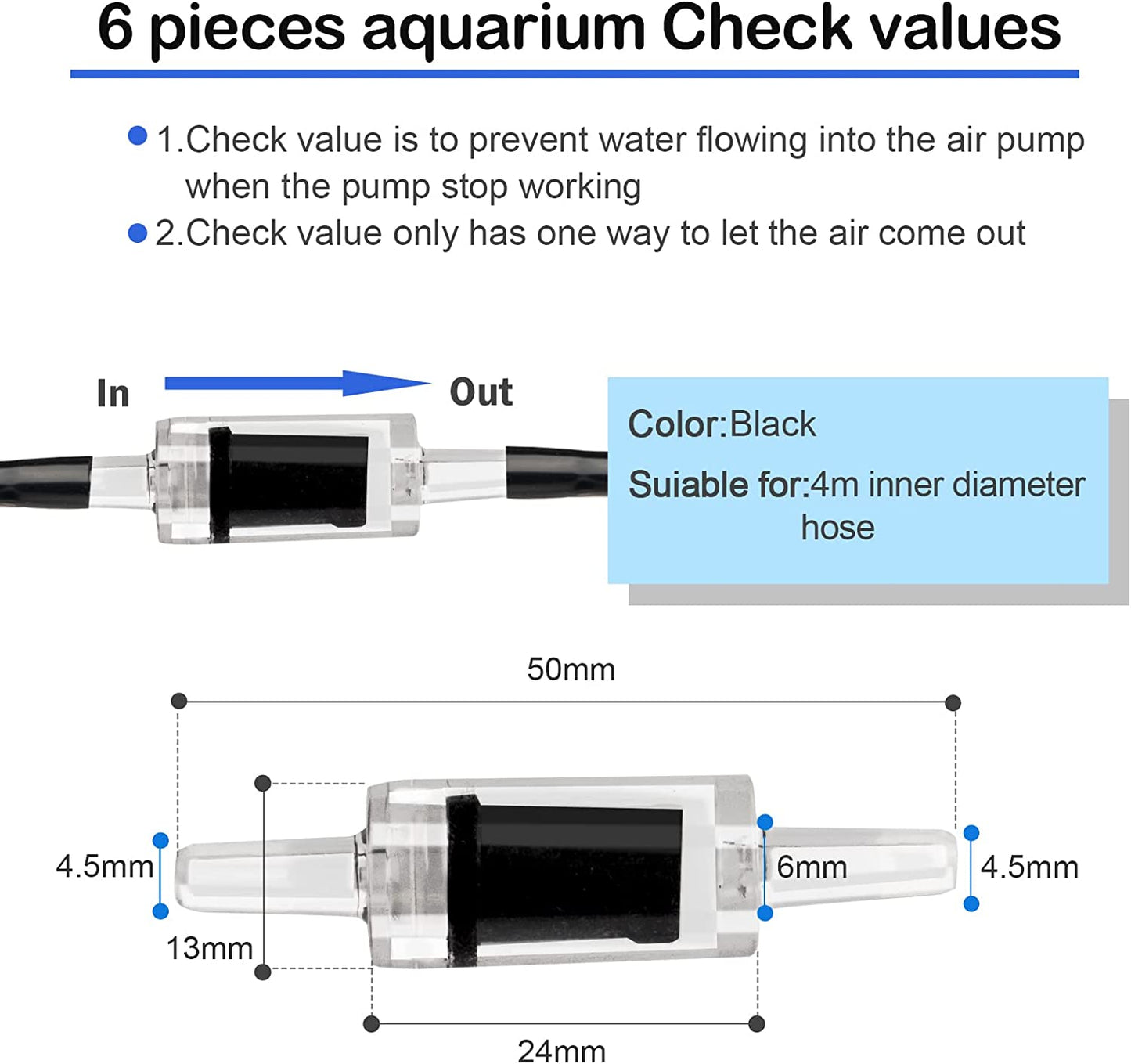 19.68 Feet Black Aquarium Airline Tubing 6 Air Stone for Aquarium 6 Aquarium Check Value for Fish Tank 6 Aquarium Suction Cups 3 Each Aquarium Air Controller and I T Hose Connectors