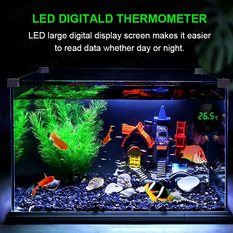 MINYUE Aquarium Thermometer LCD Digital External Thermometer Charging Type-C Fish Tank Mini Thermometer High Precision -9.9-50℃