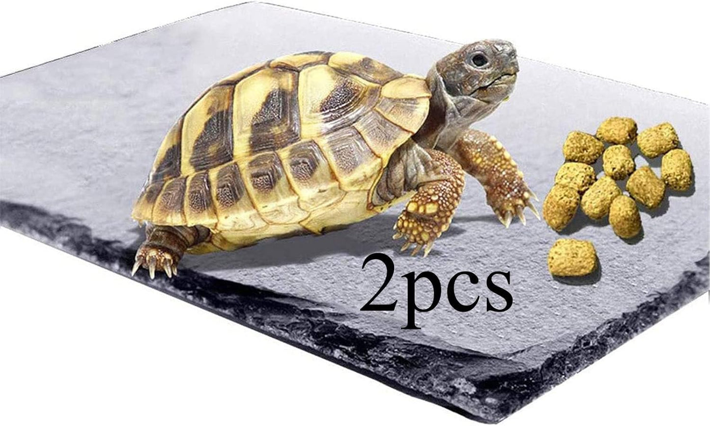 2 Pcs Reptile Basking Platform Tortoise Rock Plate Turtle Bathing Area Feeding Food Dish Resting Terrace(7.9X11.8Inch)