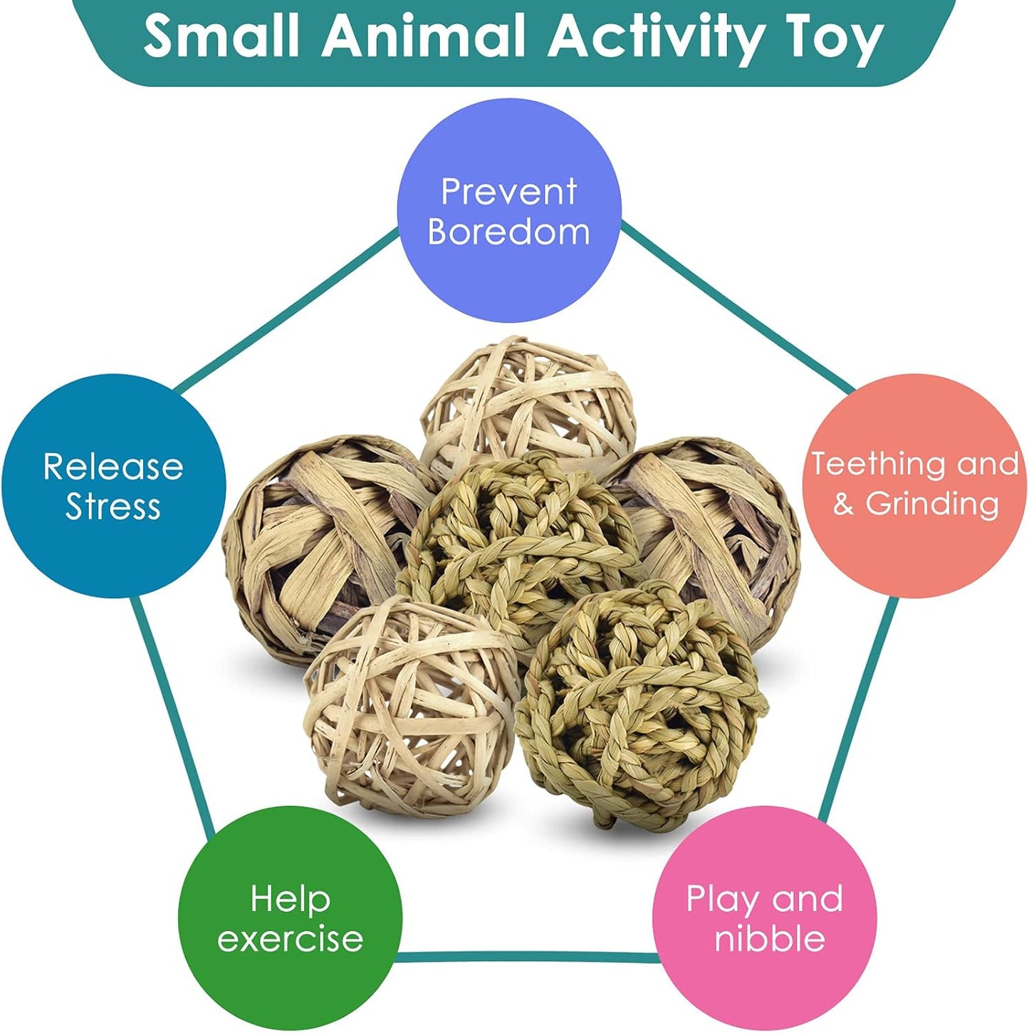 Rabbit Toys Edible Woven Grass Ball Willow Ball, Made of Timothy Grass Hay and Willow of Treats and Chews Toy for Chinchilla Bunny Guinea Pig Gerbil