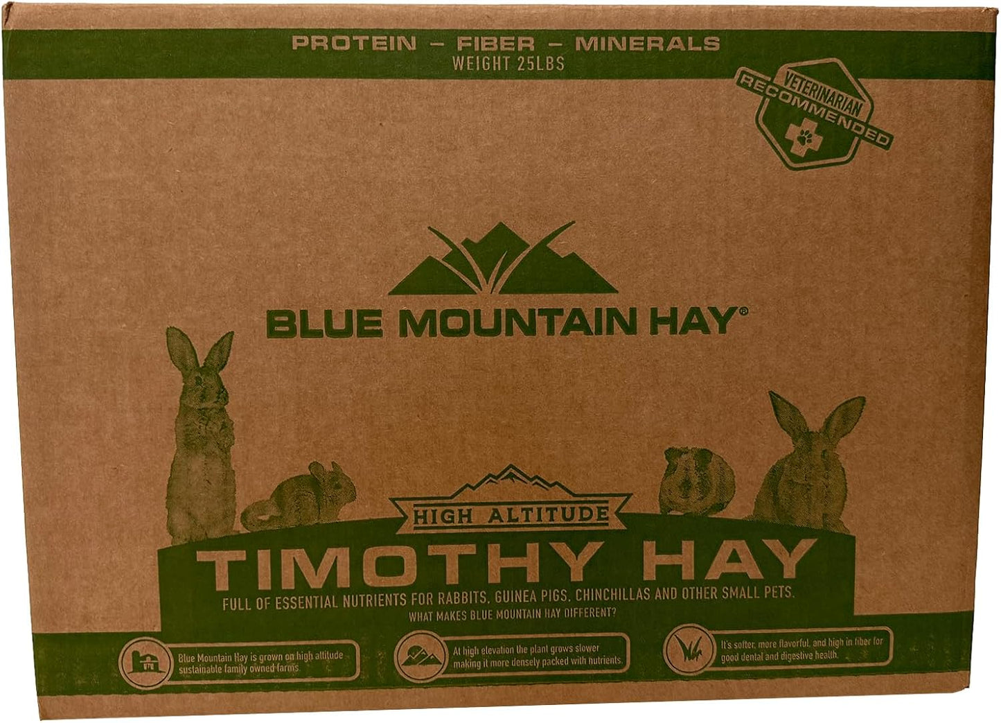 Blue Mountain 'High Altitude' Timothy Hay Pet Food for Rabbits, Chinchillas, Guinea Pigs, Hamsters and Other Small Pets. Naturally Grown with Fiber to Support Digestive Health (25 Lb)