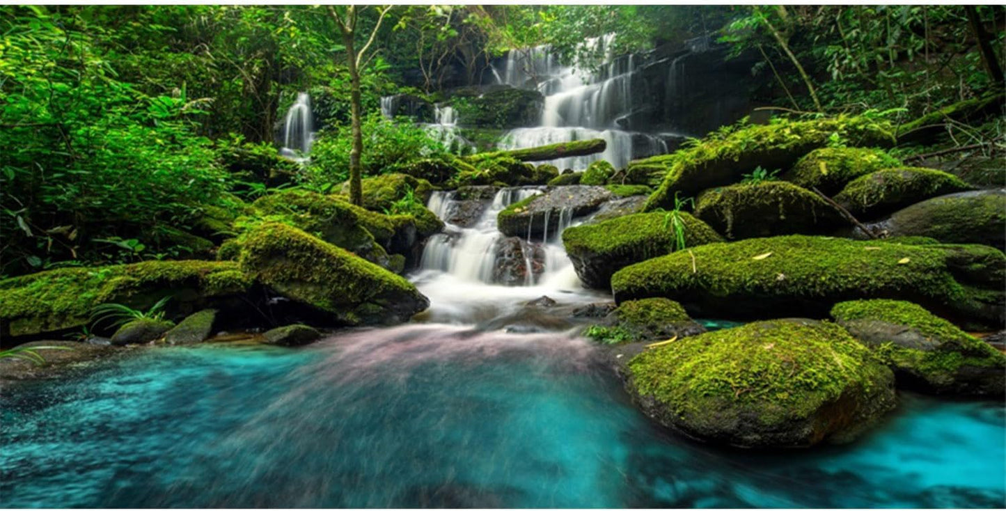 72X24 Inches Waterfall Terrarium Background Tropical Rainforest Aquarium Background Mountain Lake Green Tree Reptile Habitat Background Durable Polyester Background