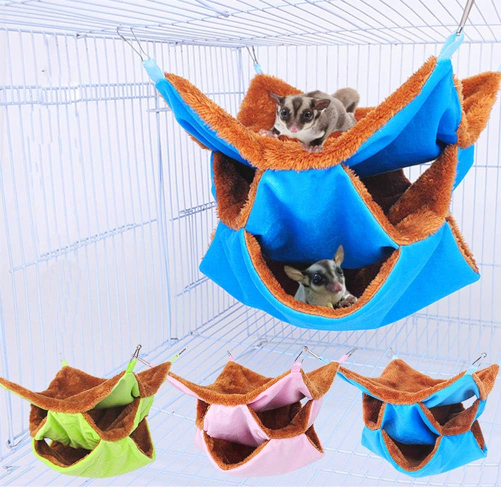 3 Layer Hamster Hammock Solid Color Sugar Glider House Plush Tunnel Sleeping Bag Small Animal Hammock for Guinea Pig Rat Birds Parrot Gerbil Squirrel (Green)