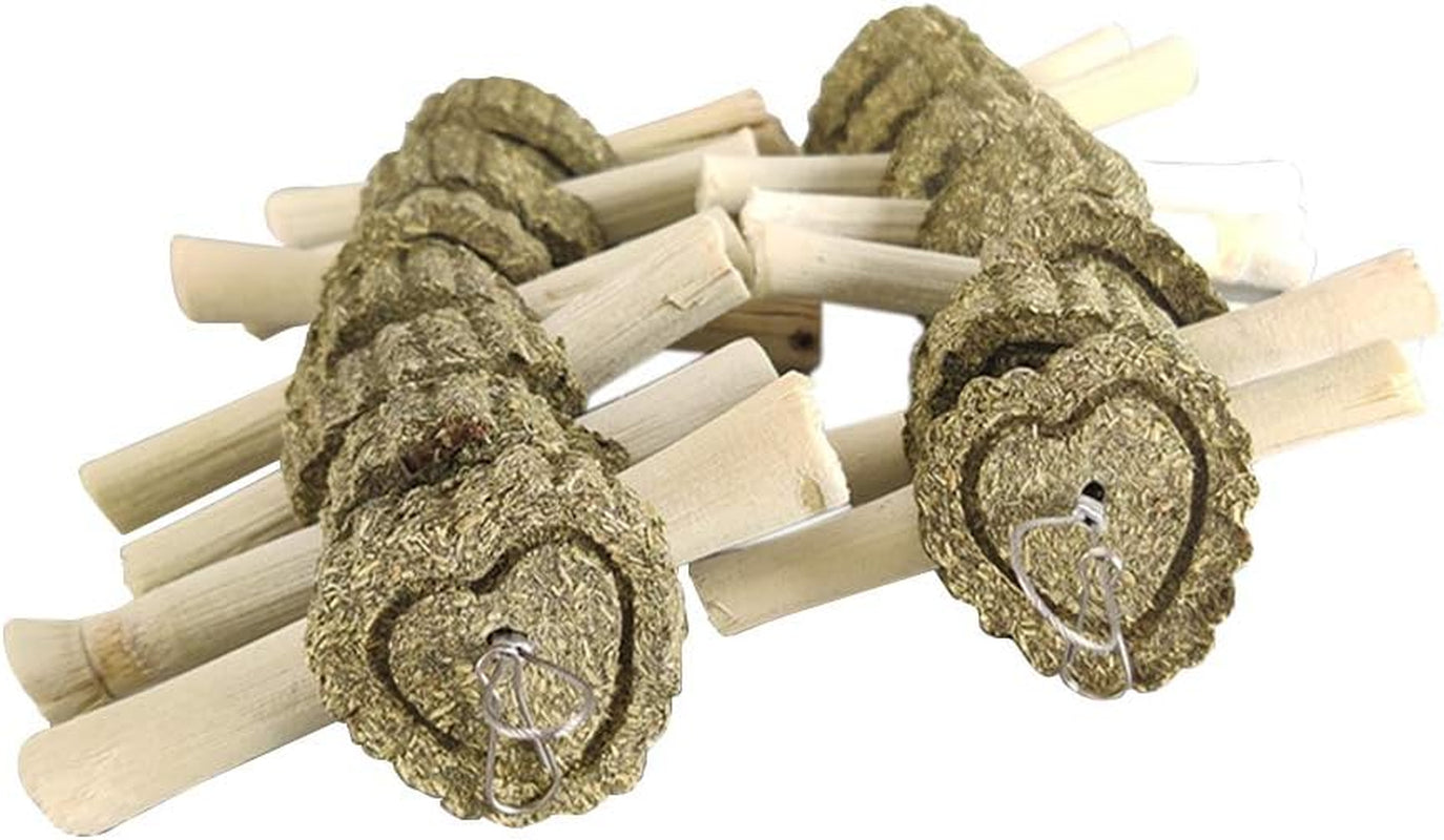 Bunny Chew Toys for Teeth, Organic Sweet Bamboo Sticks Rabbits Improves Dental Health, Pet Snacks Toys with Grass Cake for Rabbits, Cats, Hamsters, Gerbils Birds (Cakes+Bamboo, 2 Pcs)