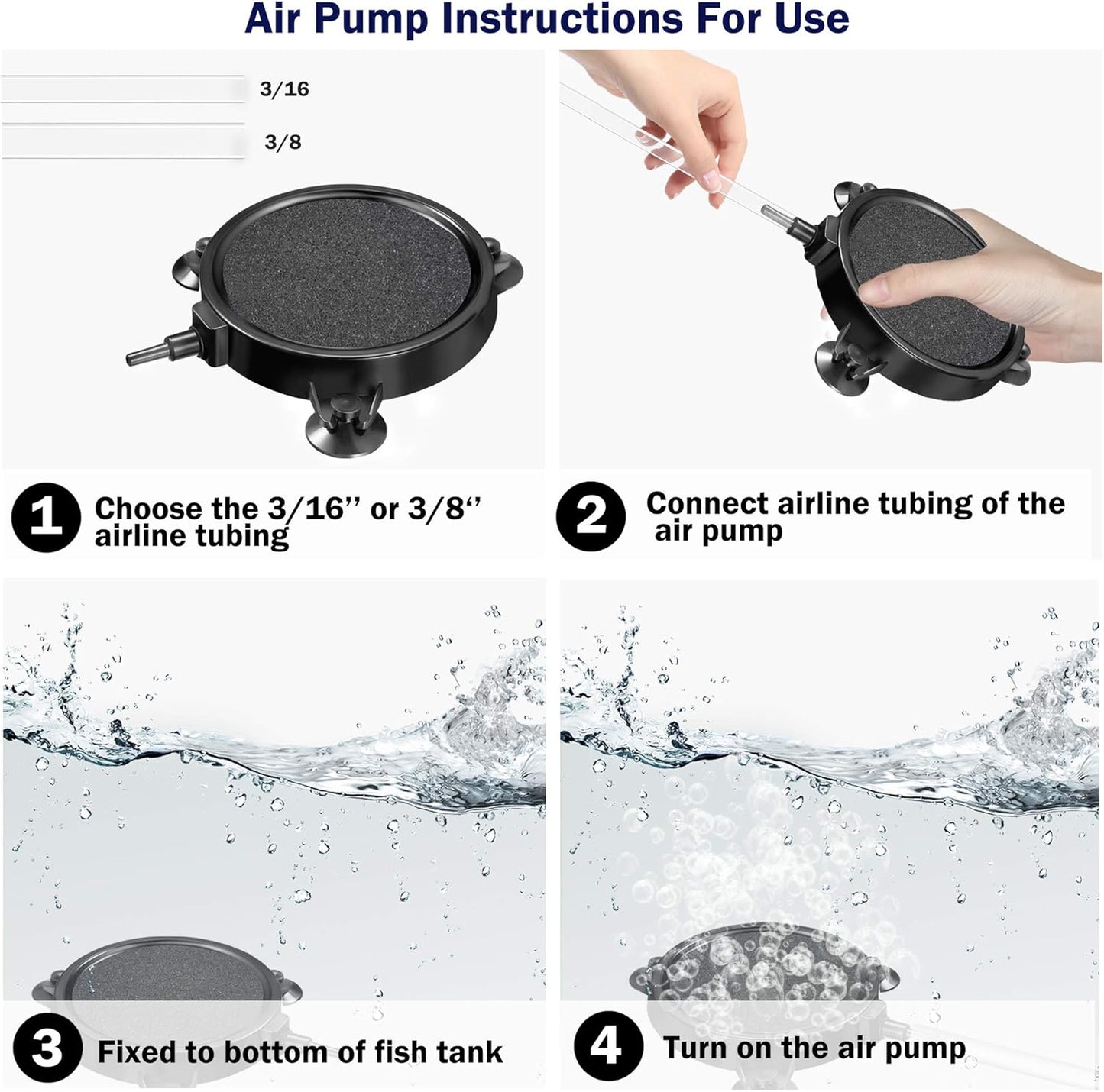 4 Pieces 4 Inch Air Stone Disc Bubbler Diffuser with 12 Pieces Suction Cups for Aquarium Hydroponics Fish Tank Air Pump round Aquarium Air Stone Kit