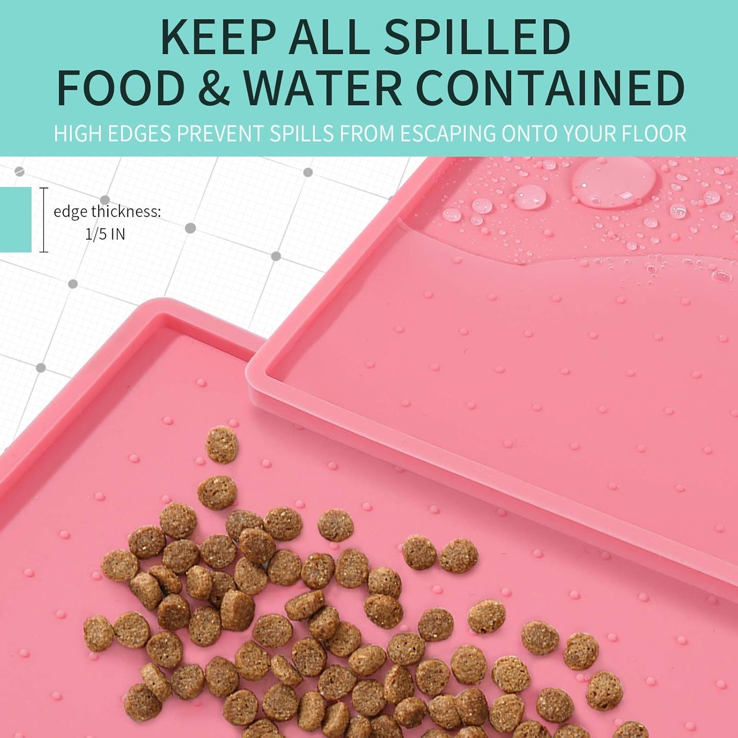 Silicone Dog Food Mat - Waterproof Dog Bowl Mats for Food and Water Bowls, Raised Edges Non-Slip Cat Food Mat, BPA Free Pet Mats for Dog Bowls (Large, Pink)