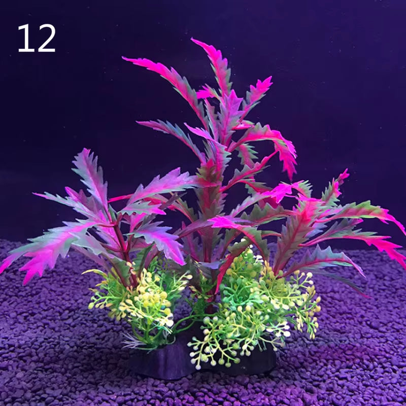 12 Kinds Artificial Aquarium Decor Plants Water Weeds Ornament Aquatic Plant Fish Tank Grass Decoration Accessories 14Cm