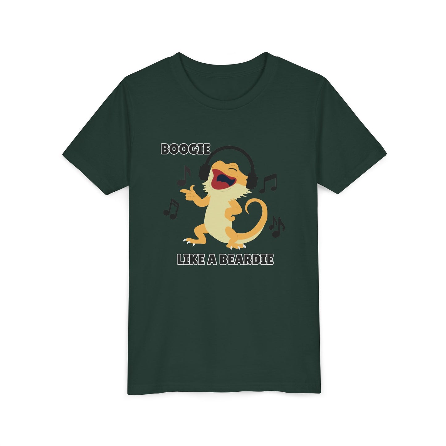 Boogie like a Beardie Bearded Dragon Youth Short Sleeve Tee with Fun Music Design, Kids Music Shirt, Casual Summer Top