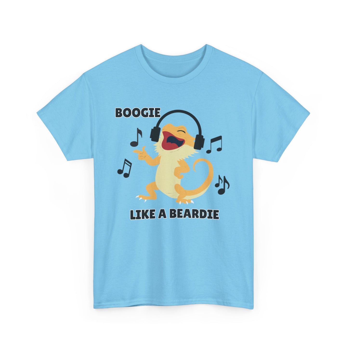 Adult Sizes: Boogie like a Beardie Bearded Dragon Unisex Heavy Cotton Tee with Fun Design - "Boogie Like a Beardie" Graphic, Music Lover Gift, Cute Shirt for Reptile Lovers