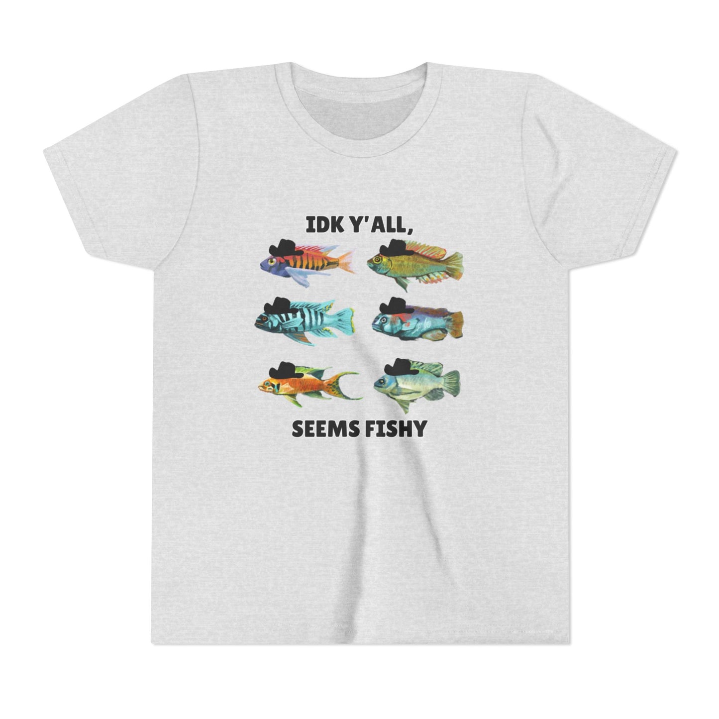 Youth Short Sleeve Tee - 'IDK Y'all, Seems Fishy' Funny Fishing Tee, Gift for Kids, Summer Outfit, Fishing