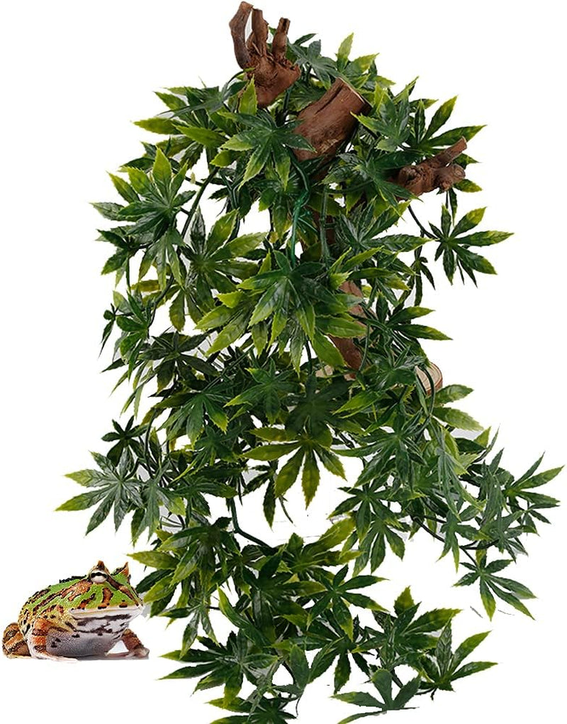 Reptile Plants, Artificial Reptile Plants Green Leaves, Terrarium Decoration with Suction Cups for Hermit Crab Lizards Geckos Snake Turtles Gecko, Reptile & Amphibian Habitat Plants