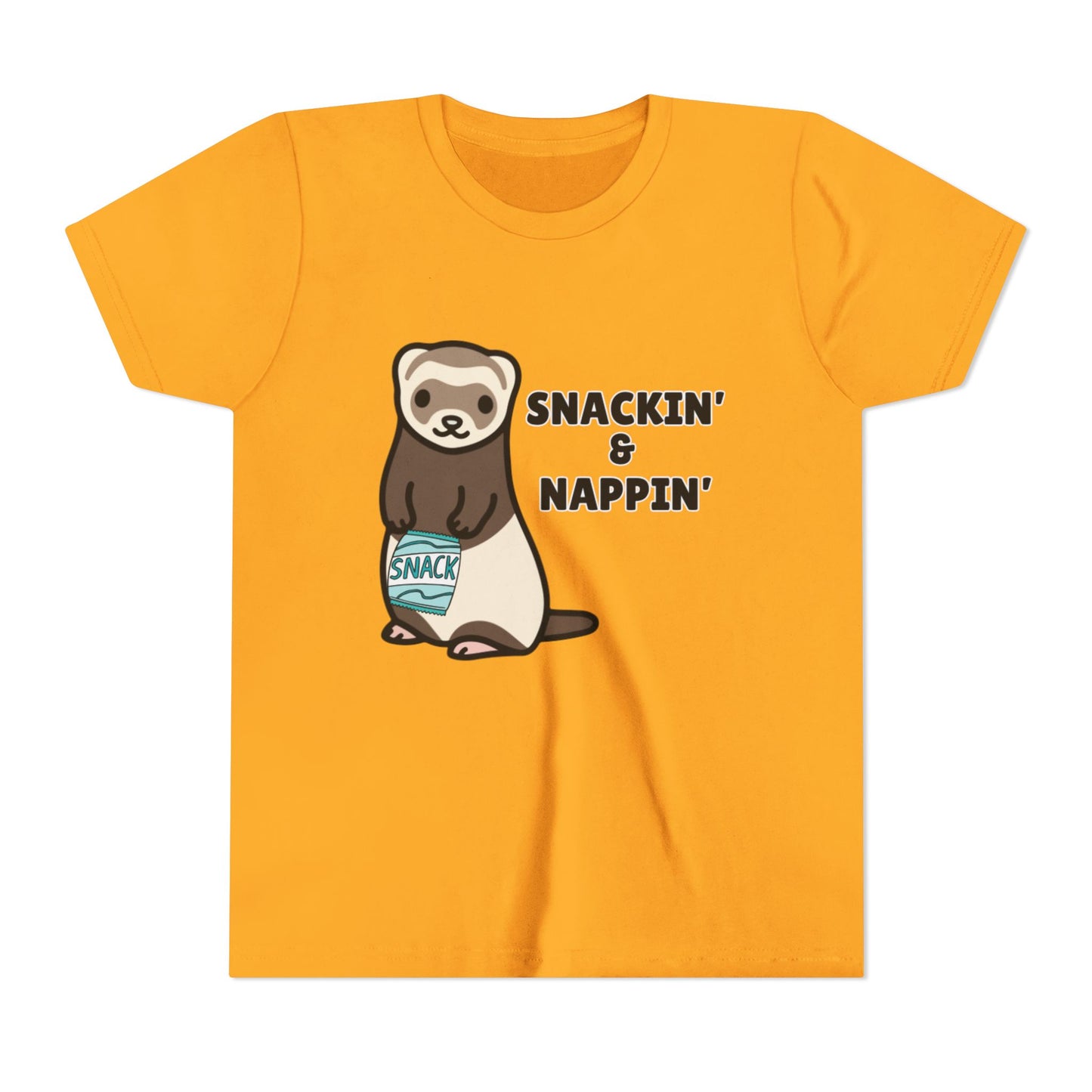 Snackin' & Nappin' Ferret Youth Tee, Fun Tee for Kids, Cute Ferret Design, Animal Lover Gift, Playful Short Sleeve Top