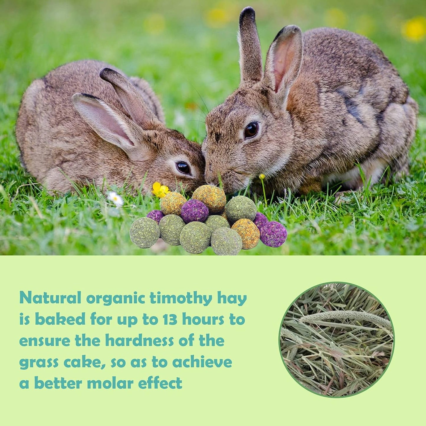 Rabbit Chew Toys,Bunny Chew Toys for Teeth, 100% Natural Flowers Flavored Timothy Hay Balls Bunny Chew Treats for Rabbits Chinchilla Hamsters Guinea Pigs Gerbils Groundhog Squirrels