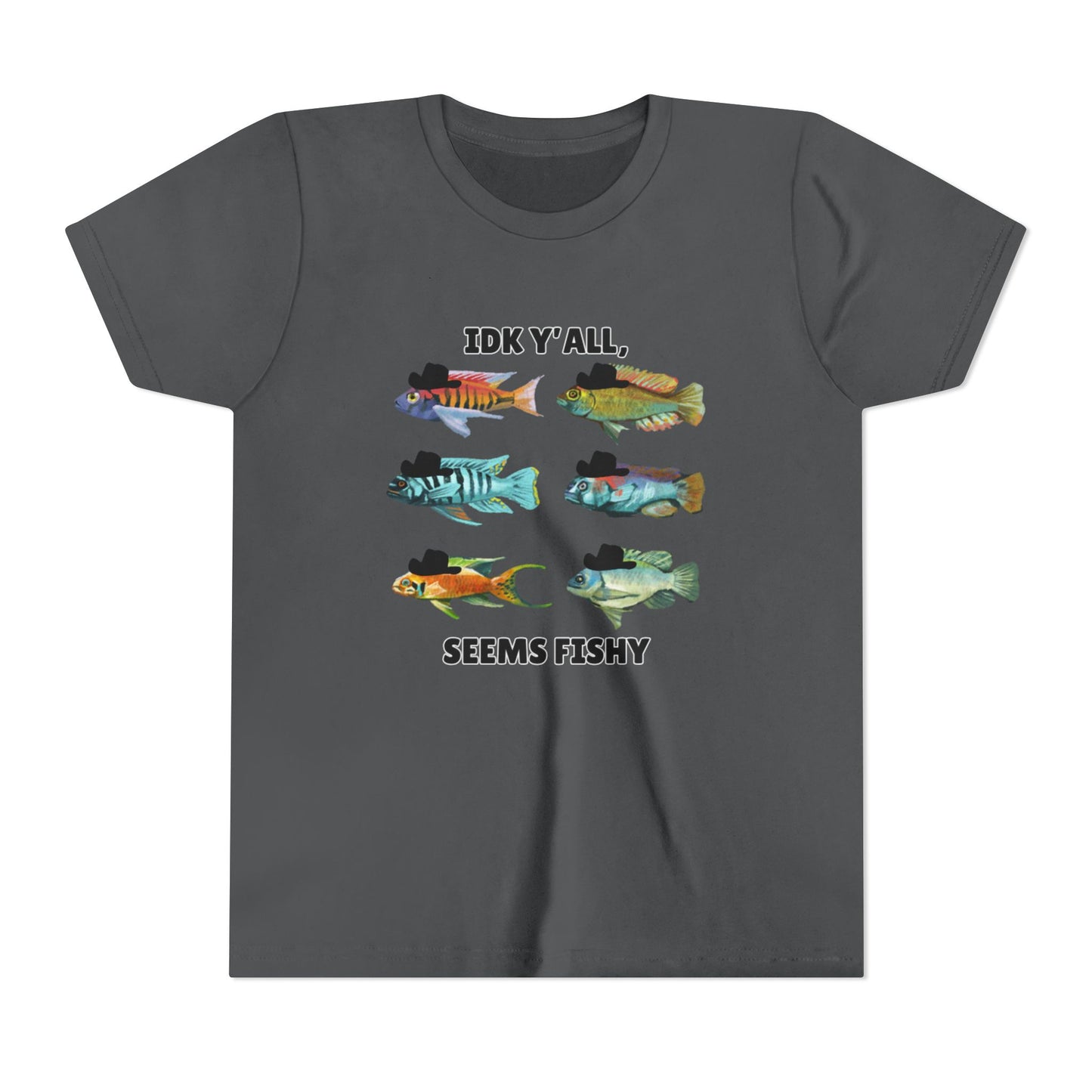 Youth Short Sleeve Tee - 'IDK Y'all, Seems Fishy' Funny Fishing Tee, Gift for Kids, Summer Outfit, Fishing