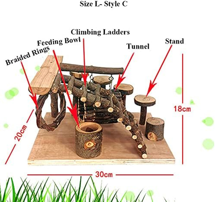 Hamster Wooden Cage Toy Sets, Small Pets Wooden Climbing Ladders, Hamsters Chewing Toys for Sugar Glider, Mouse, Chinchilla, Rat, Gerbil and Dwarf Hamster, Apple-Wood Play Ground for Small Animal