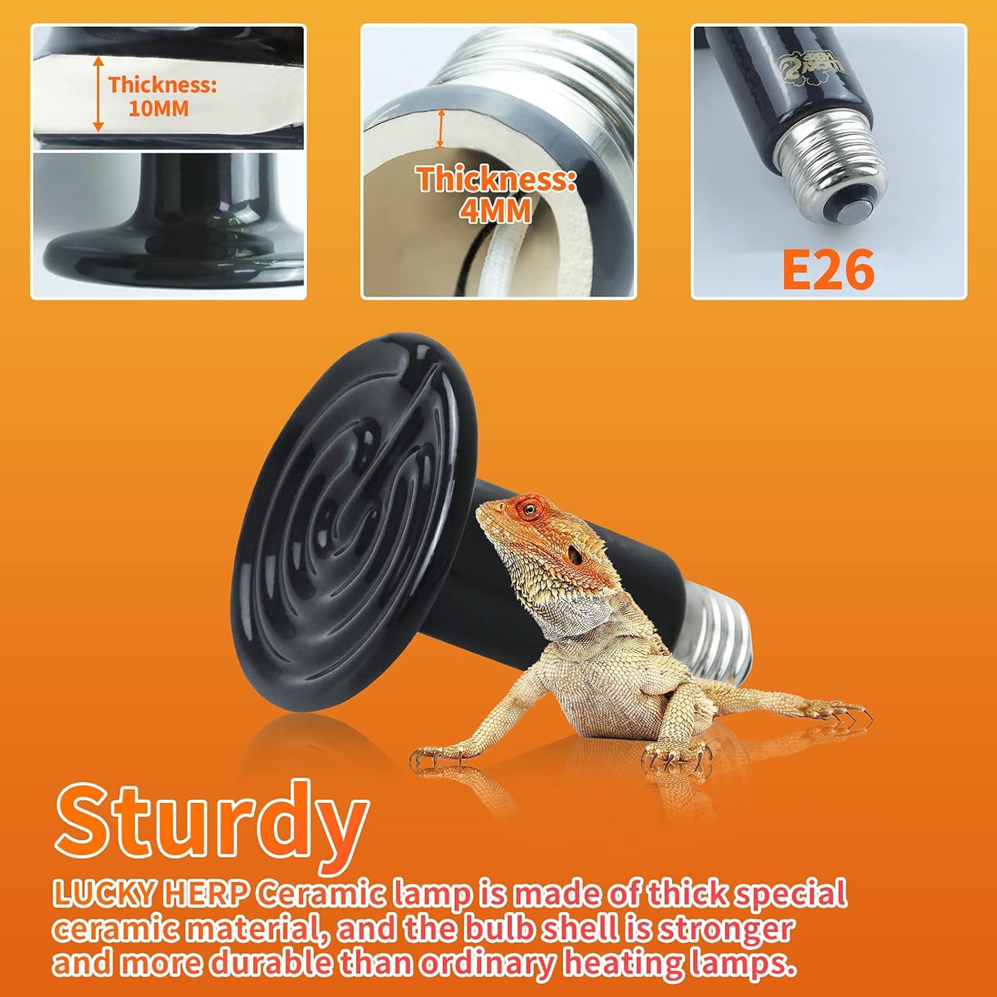 75W Ceramic Heat Emitter, Reptile Heat Bulbs, Ceramic Heat Lamp for Reptiles, Amphibian, Chicken, Dog, Cat (2-Pack)