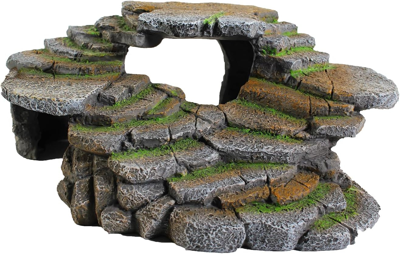 (REP183) Reptology Shale Scape Step Ledge & Cave Hideout – Decorative Resin for Aquariums & Terrariums – Great for Reptiles, Amphibians, and Fish – Large