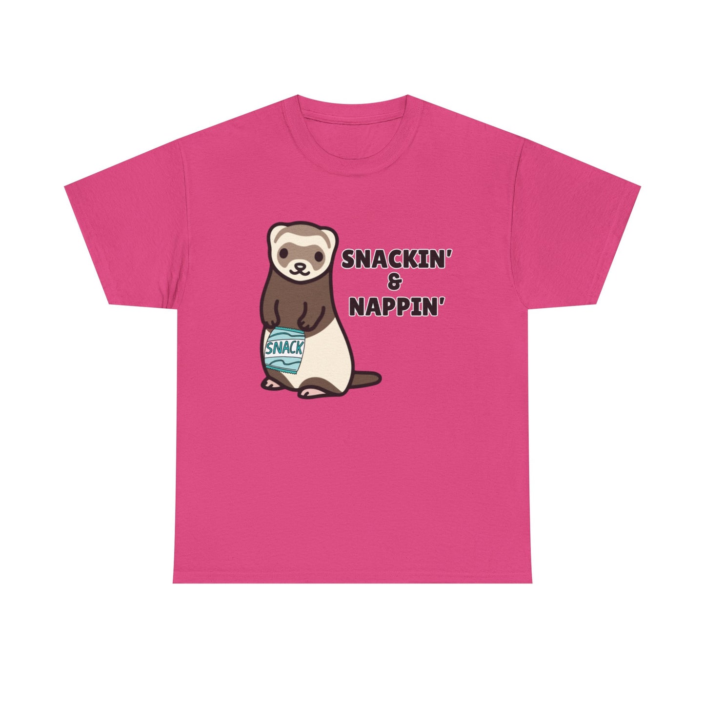 Adult Sizes: Snackin' & Nappin' Ferret Unisex Heavy Cotton Tee, Funny Animal Shirt, Quirky Graphic T-Shirt, Gifts for Snack and Nap Lovers, Cute Ferret Tee