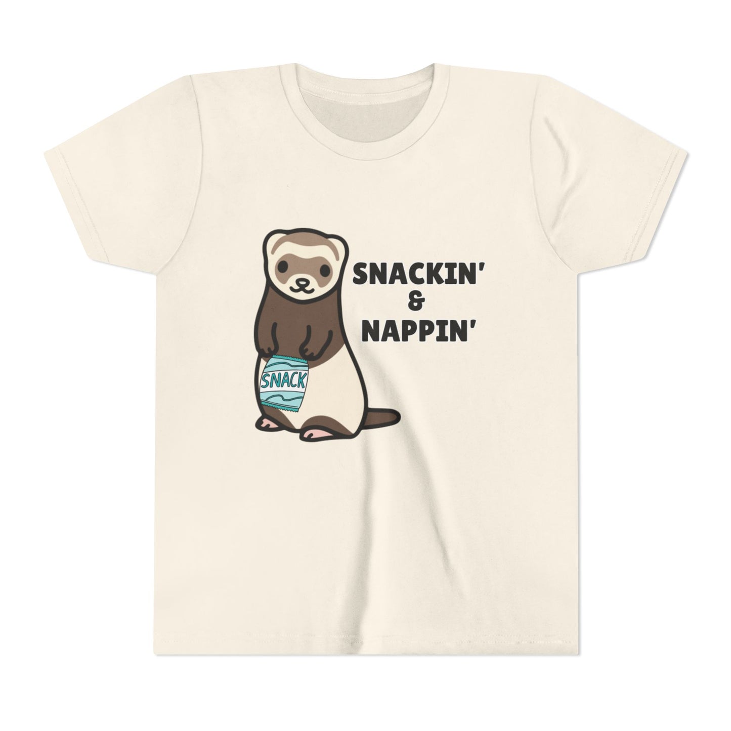 Snackin' & Nappin' Ferret Youth Tee, Fun Tee for Kids, Cute Ferret Design, Animal Lover Gift, Playful Short Sleeve Top