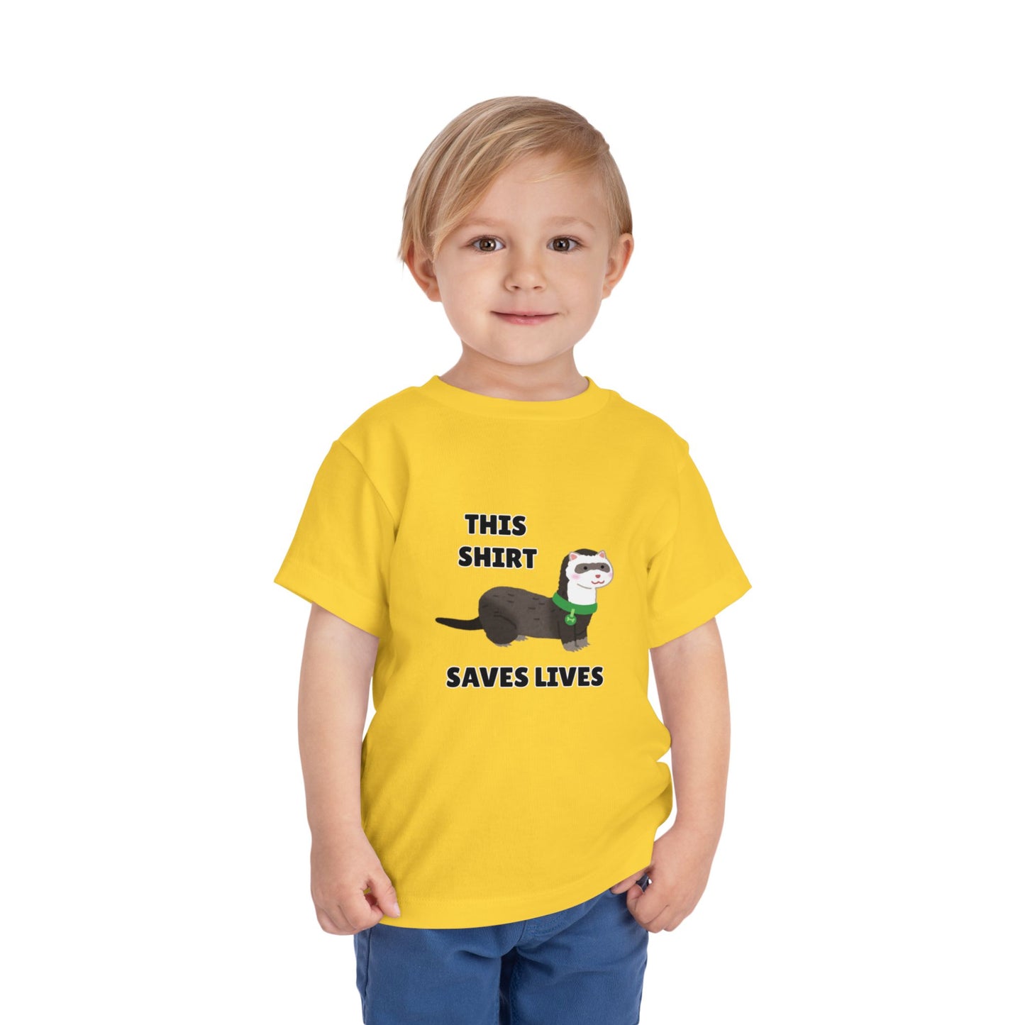 Toddler Sizes: This shirt Saves Lives Tee with Fun Ferret Design - Cute Short Sleeve Shirt, Animal Rescue, Animal Adoption, Kids Apparel, Gift for Animal Lovers, Playtime Wear