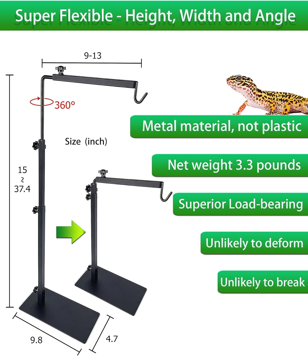Reptile Lamp Stand Fixed Bracket - Terrarium Large Reptile Lamp Adjustable Metal Lamp Holder, Used for Amphibians and Lizards, Turtles and Snakes and Other Cold-Blooded Animals