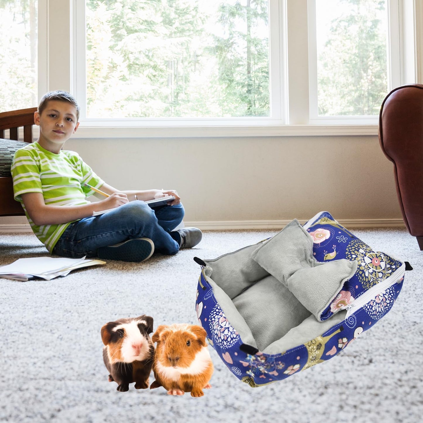 Winter Warm Guinea Pig Rabbit Hedgehog Bed Sugar Glider Squirrel Hamster Hanging Cave Bed Snuggle Sack for Cage Accessories (13.7X9.8X3.1 Inch (Pack of 1), Blue)