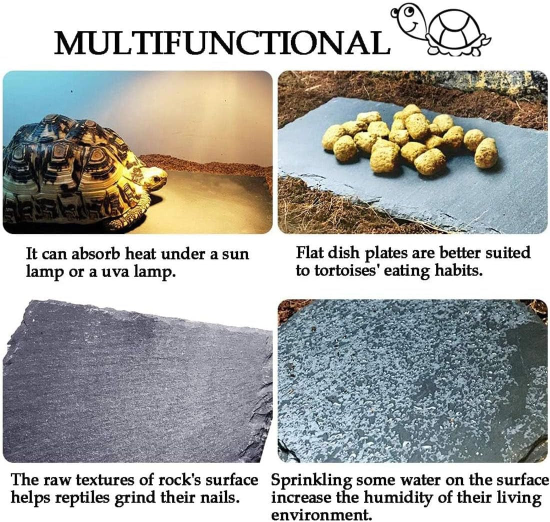 2 Pcs Reptile Basking Platform Tortoise Rock Plate Turtle Bathing Area Feeding Food Dish Resting Terrace(7.9X11.8Inch)