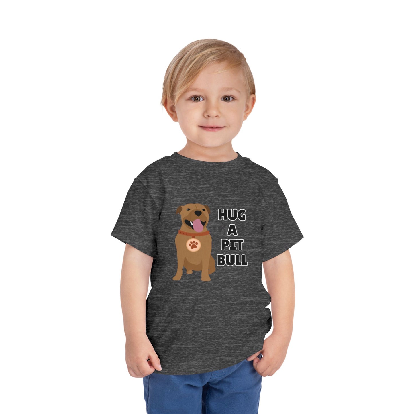 Toddler Sizes: Hug a Pitbull, Animal Rescue, Animal Adoption, Pit Bull Love Tee - Cute Short Sleeve Shirt for Kids, Animal Lovers Gift, Dog Lover Apparel, Playful Toddler Outfit, Funny Pet Tee