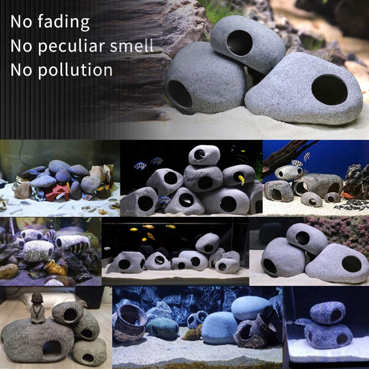 Ceramic Fish Tank Decorations, Betta Fish Tank Accessories Rock Caves, Stackable Aquarium Cichlid Cave, Betta Fish Hideout and House, Small Hiding Rock for Fish Bowl (Mountain Style)