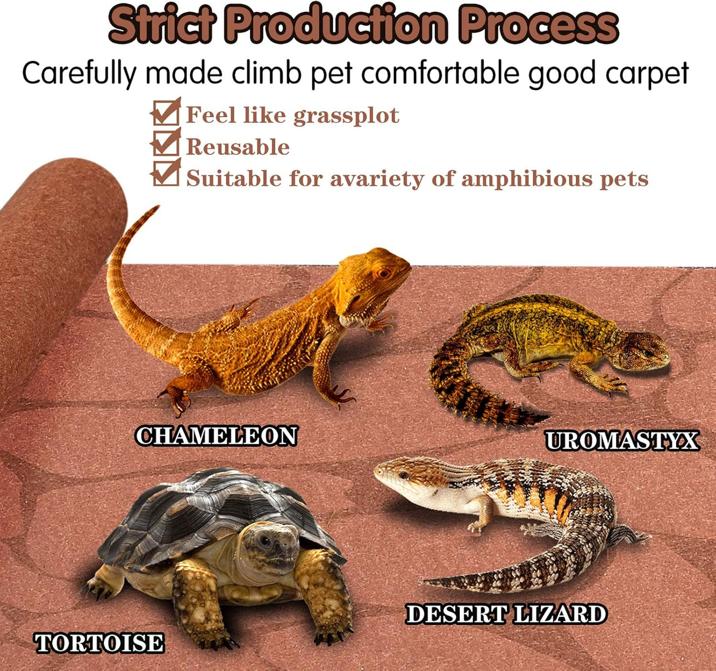 2PCS Reptile Carpet 20 Gallon, Pet Terrarium Liner, Reptiles Cage Mat/Substrate for Snakes, Chameleons, Geckos and Kitchen Use with Tweezers Feeding Tongs Printing Desert