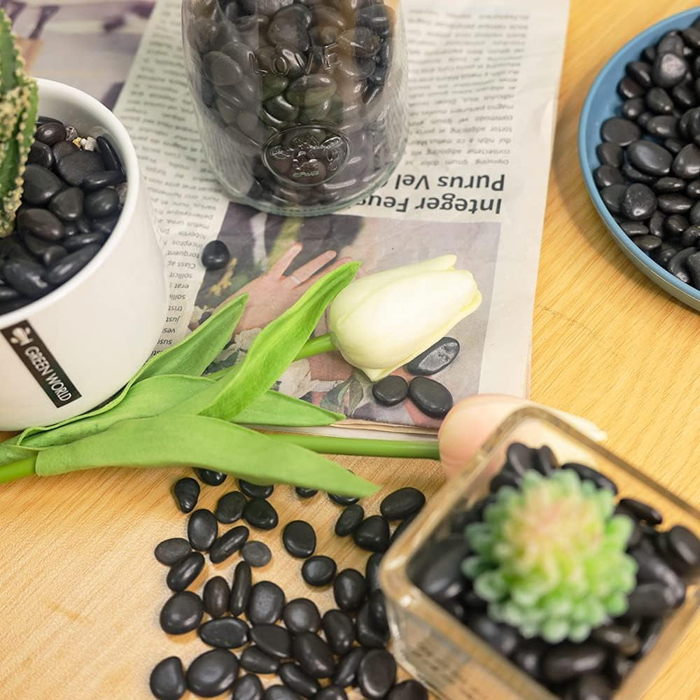 Aquarium Decorations Gravels Fish Tank Decor Black River Rocks Gravel for Plants Garden Rocks Vase Filler Potting Soil Aquarium Substrate Obsidian Decorative Plants 1.1Lb(0.5-1Inch)
