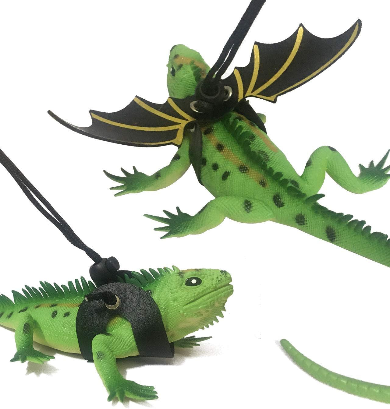 Adjustable Bearded Dragon Leather Harness Leash (S/M/L 3 Chest Pack) with Cool Wings for Lizard Reptiles Amphibians and Other Small Pet Animals