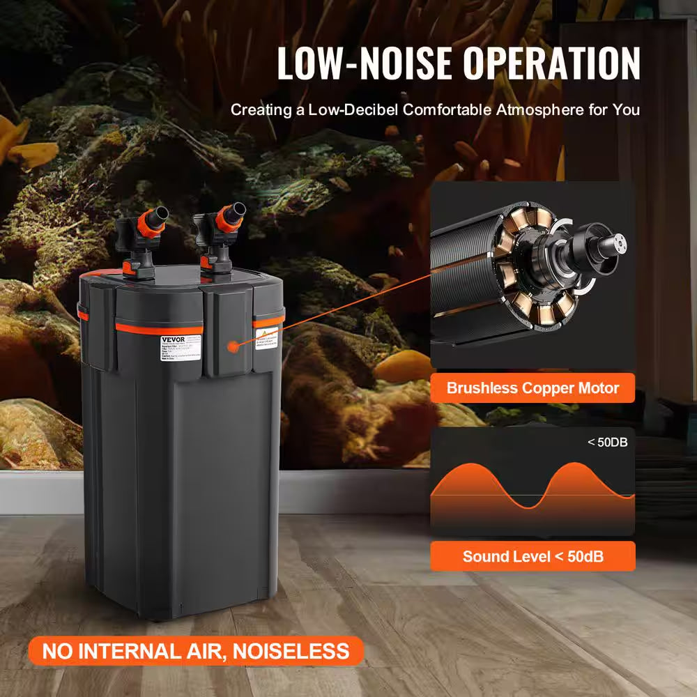 Aquarium Filter 225 GPH 2-Stage Canister Filter 55 Gallon Ultra-Quiet Internal Aquarium Filter with UV Protection 10 W