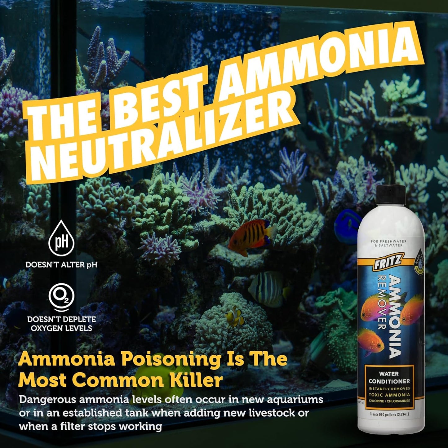 ACCR Water Conditioner Instantly Removes Toxic Ammonia/Chlorine & Chloramines for Fresh & Salt Water Aquariums (16-Ounce)